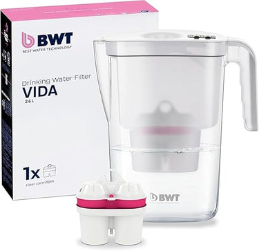 BWT Filtro de agua Vida White de 2,6 L | Filtro con 1 cartucho de filtro de magnesio | Filtro de agua potable | Filtra cal, cloro, plomo y cobre